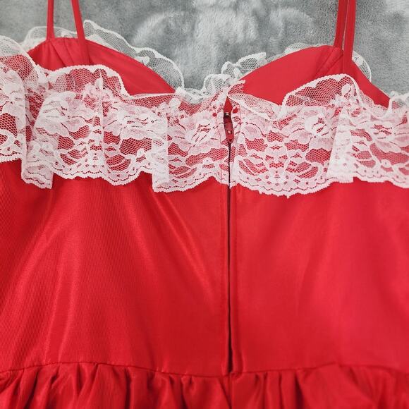 Vintage JCPenney Prom Dress Womens XS Red White Satin Lace Southern Belle Gown - Picture 5 of 11